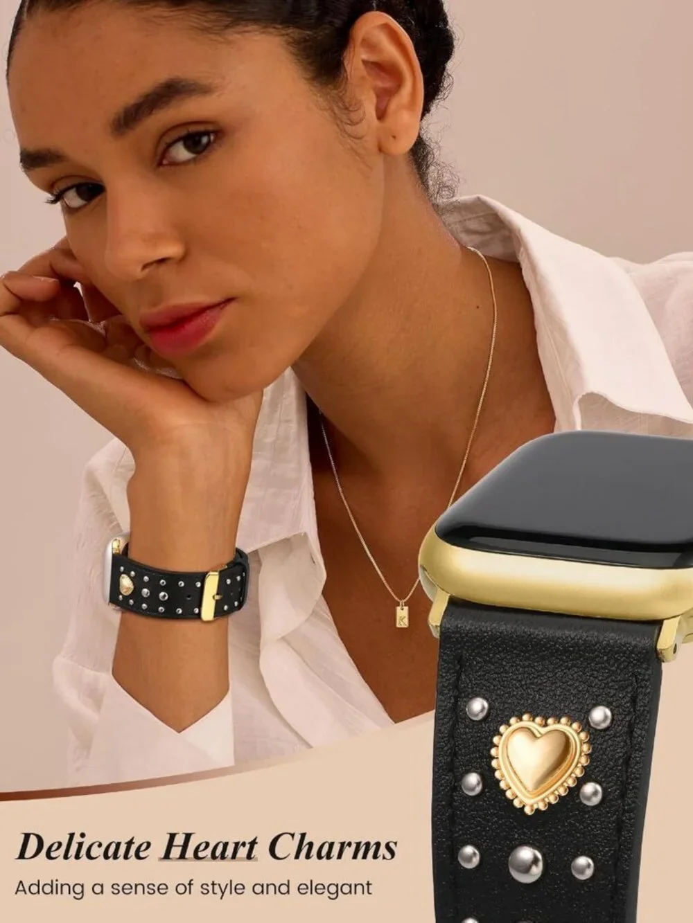 Stylish Studded Leather Apple Watch Band for Women - Adjustable & Durable Design
